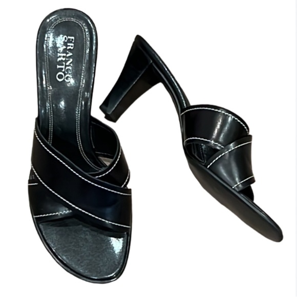 Franco Sarto Shoes - Franco Sarto Black Crossover Strap Sandals Heel 8.5M Timeless Classic Y2K